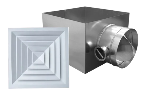 ZESTAW Skrzynka rozprężna (izolowana z podejściem bocznym i przepustnicą) + Nawiewnik typu HB40